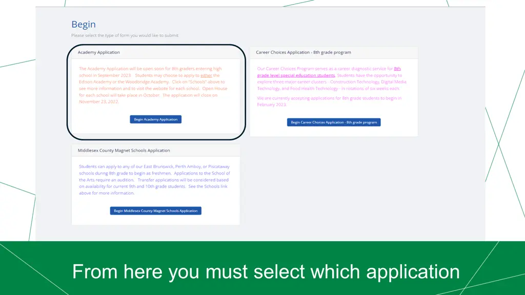 from here you must select which application