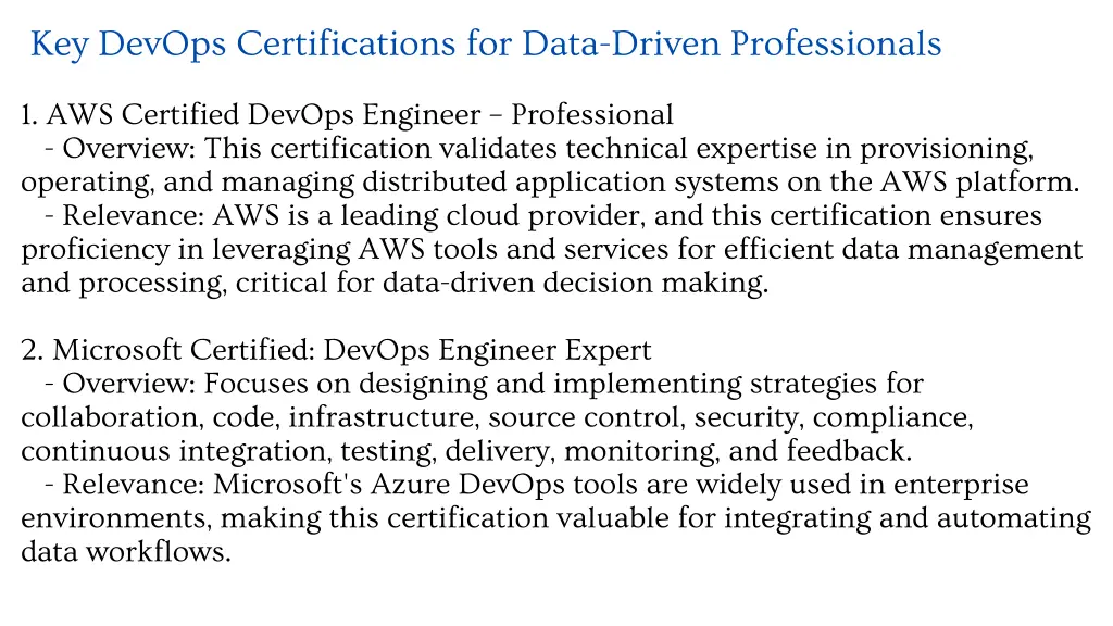 key devops certifications for data driven