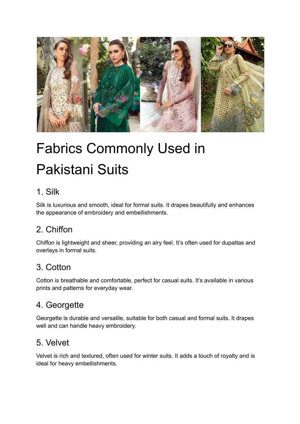 fabrics commonly used in pakistani suits