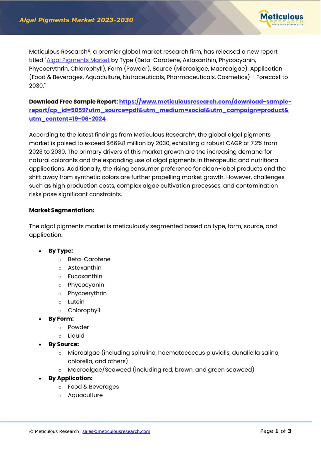 algal pigments market 202 3 203 0