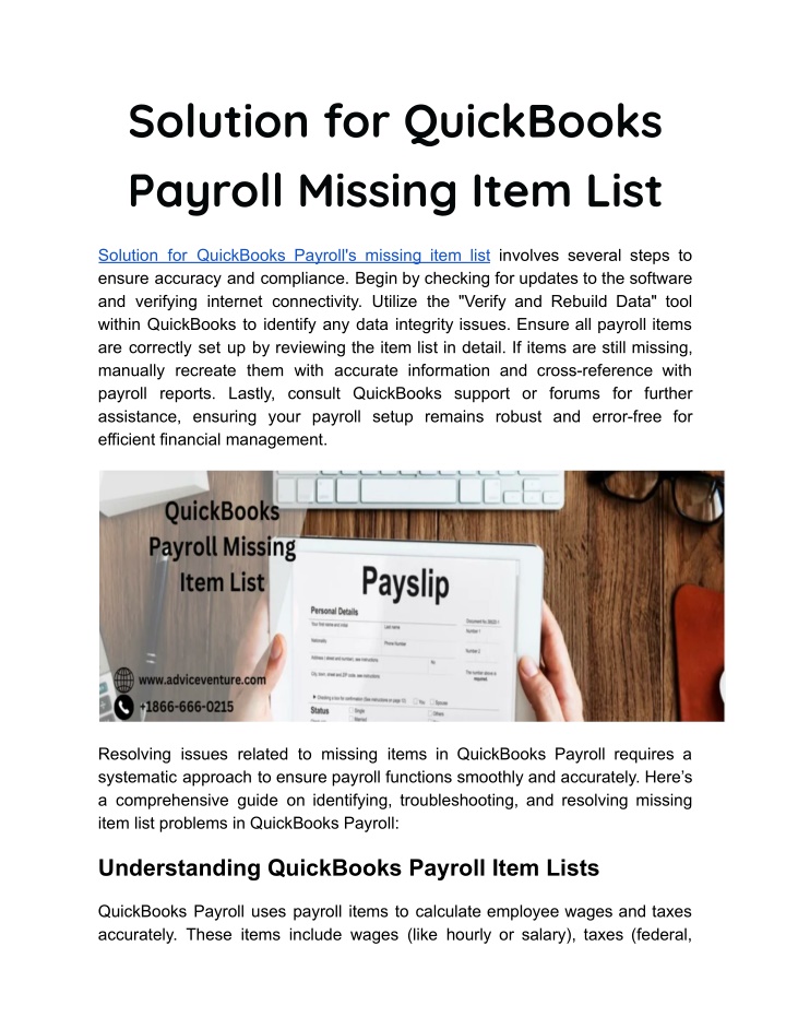 solution for quickbooks payroll missing item list