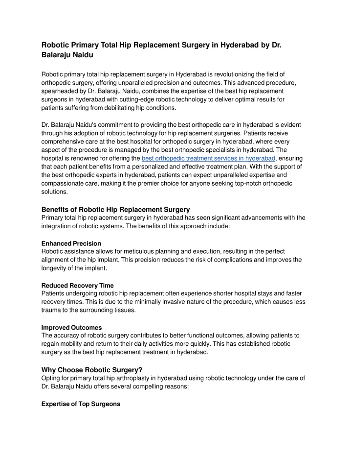 robotic primary total hip replacement surgery