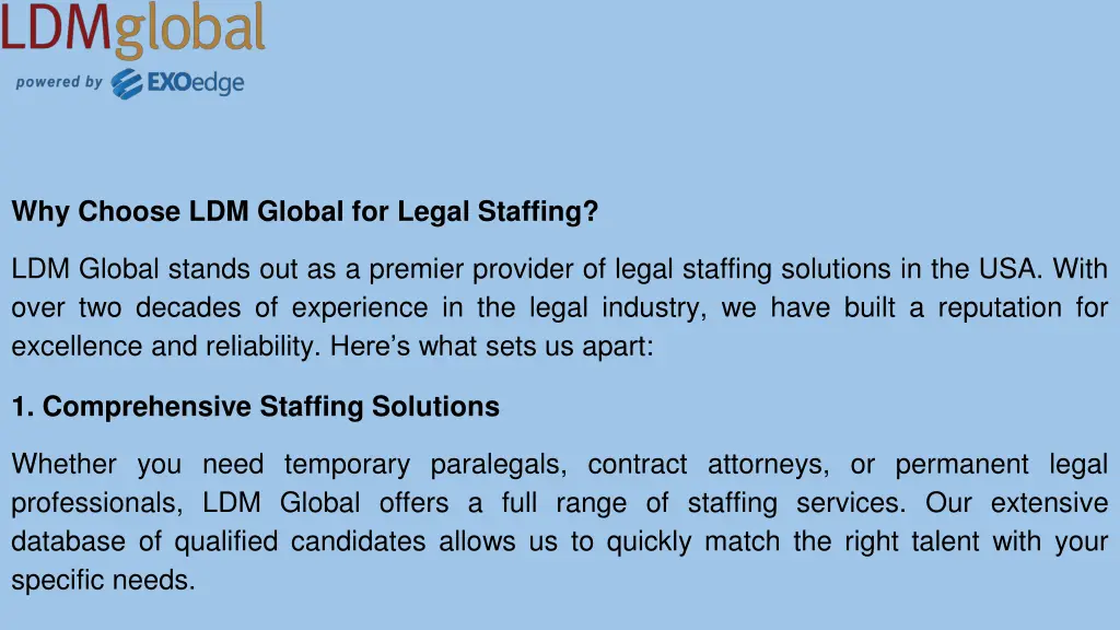 why choose ldm global for legal staffing