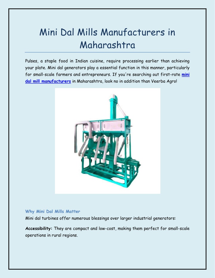 mini dal mills manufacturers in maharashtra