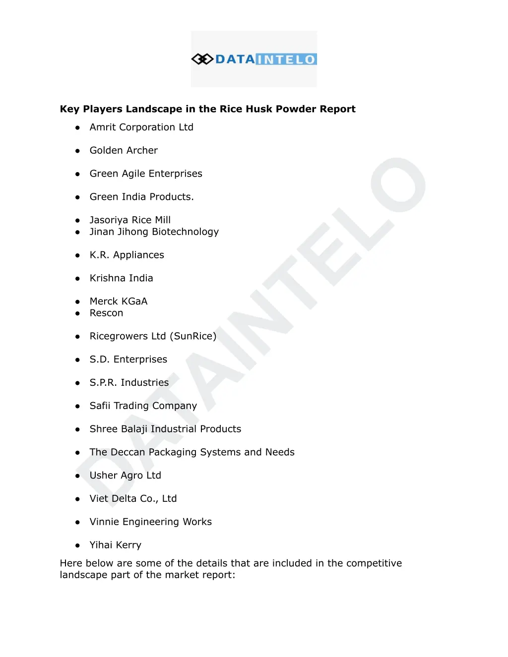 key players landscape in the rice husk powder