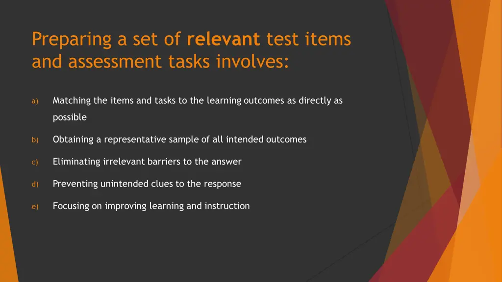 preparing a set of relevant test items