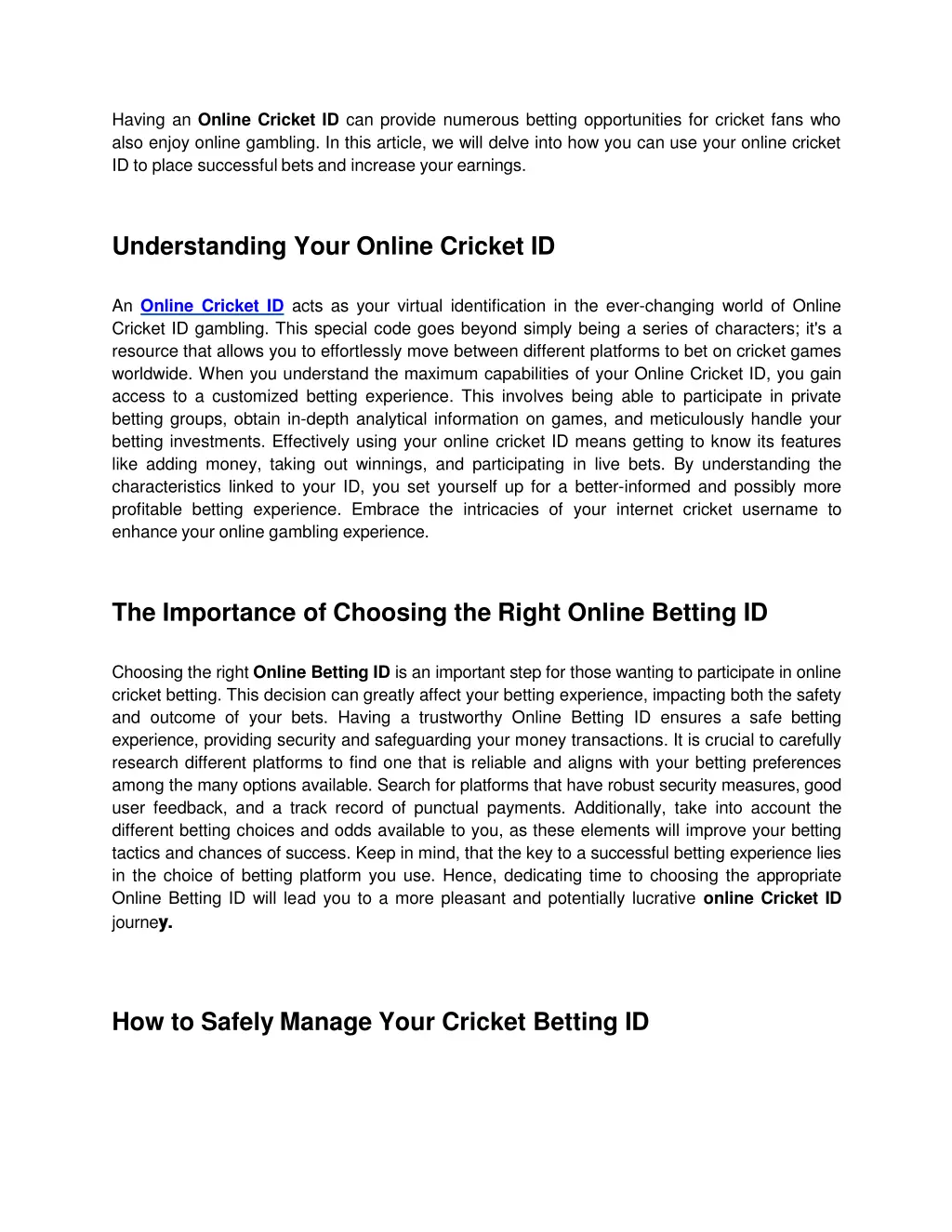 having an online cricket id can provide numerous