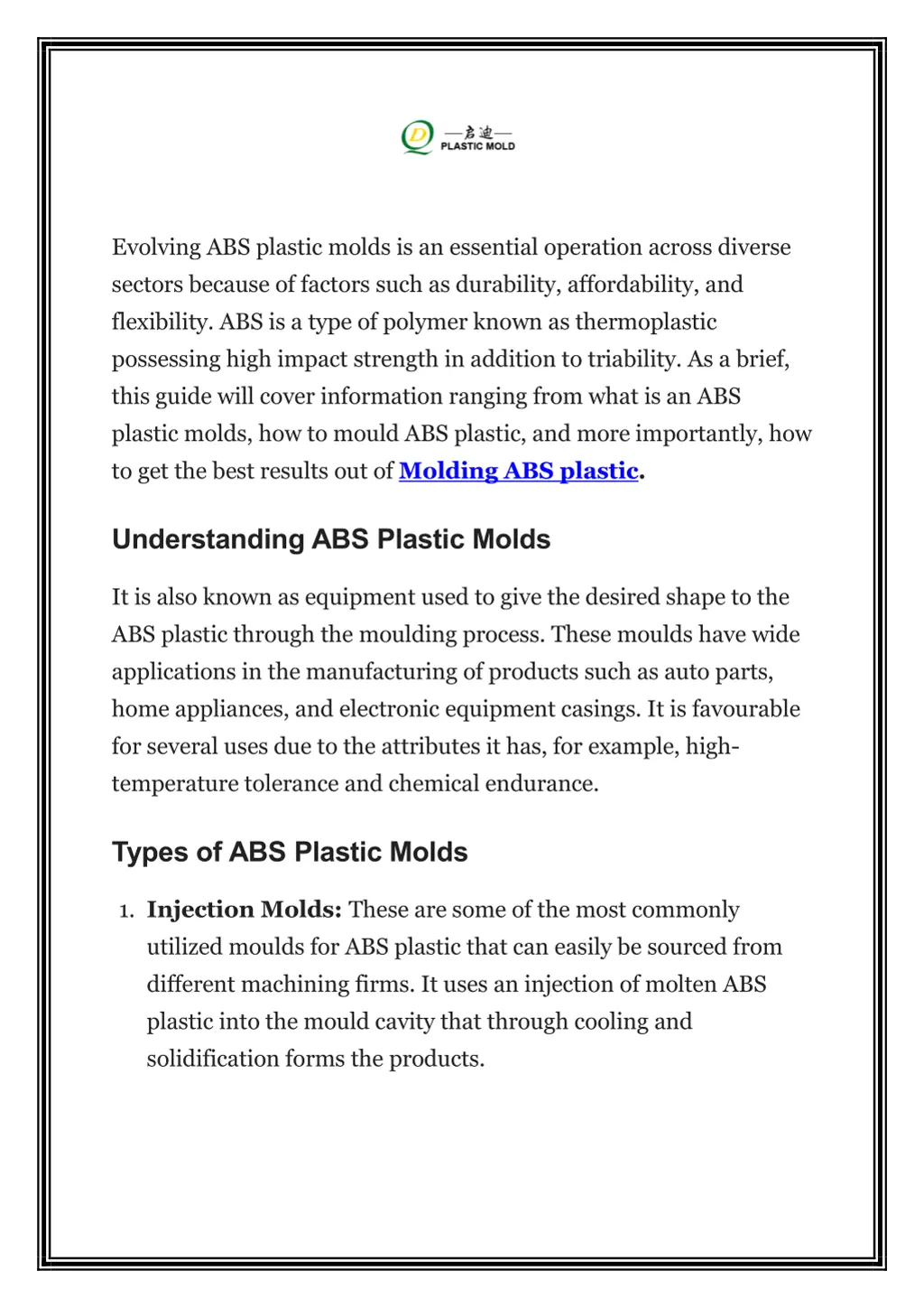 evolving abs plastic molds is an essential