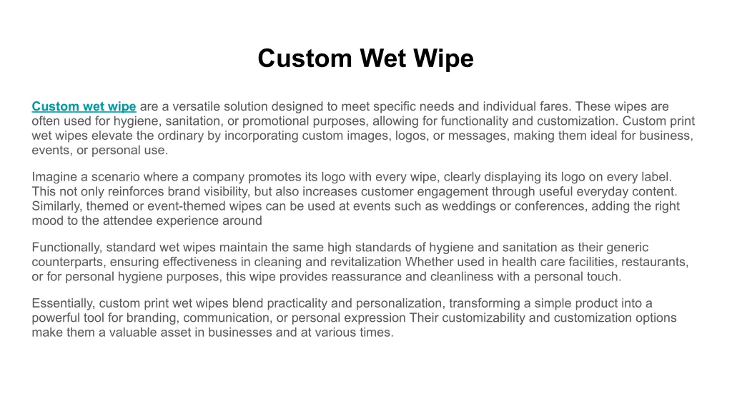 custom wet wipe