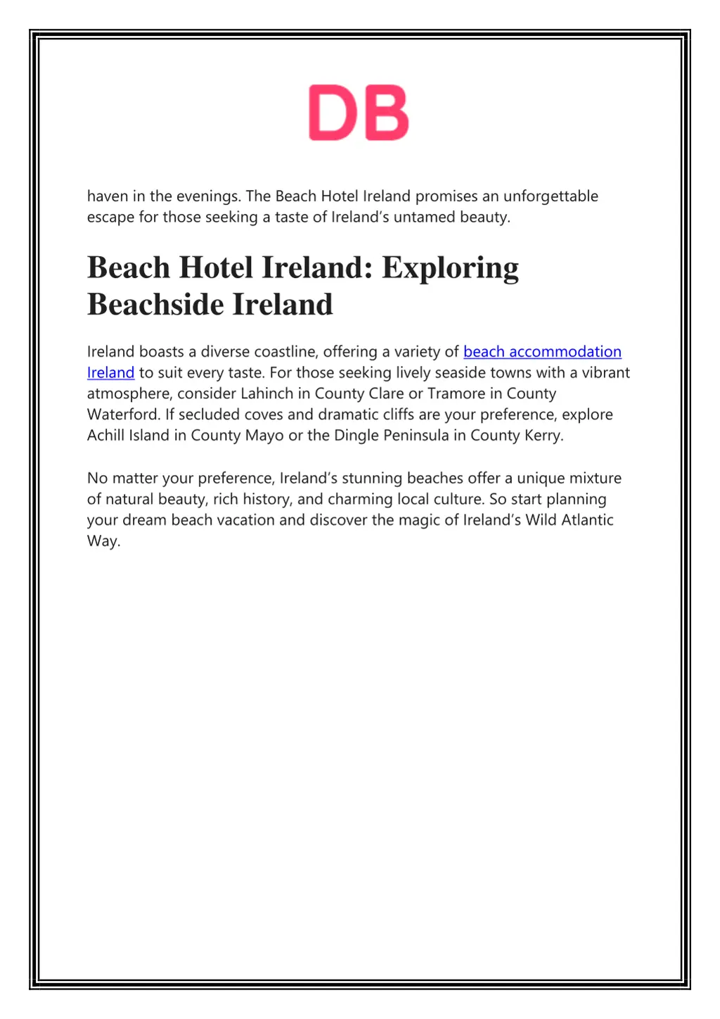 haven in the evenings the beach hotel ireland