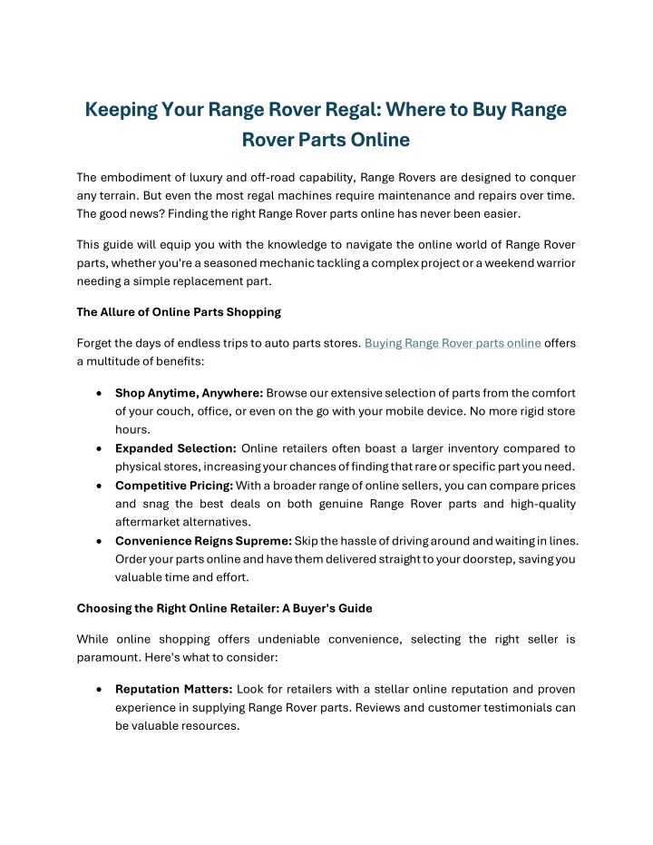 keeping your range rover regal where to buy range