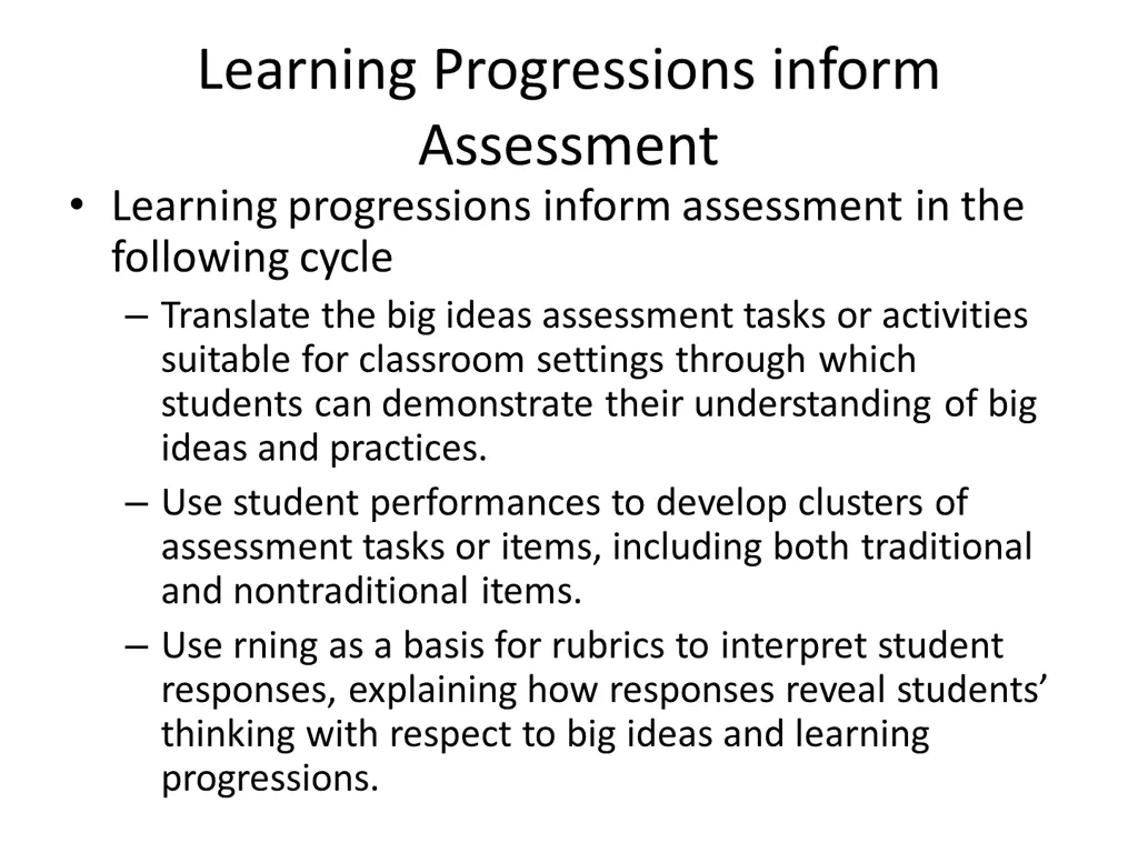 learning progressions inform assessment learning