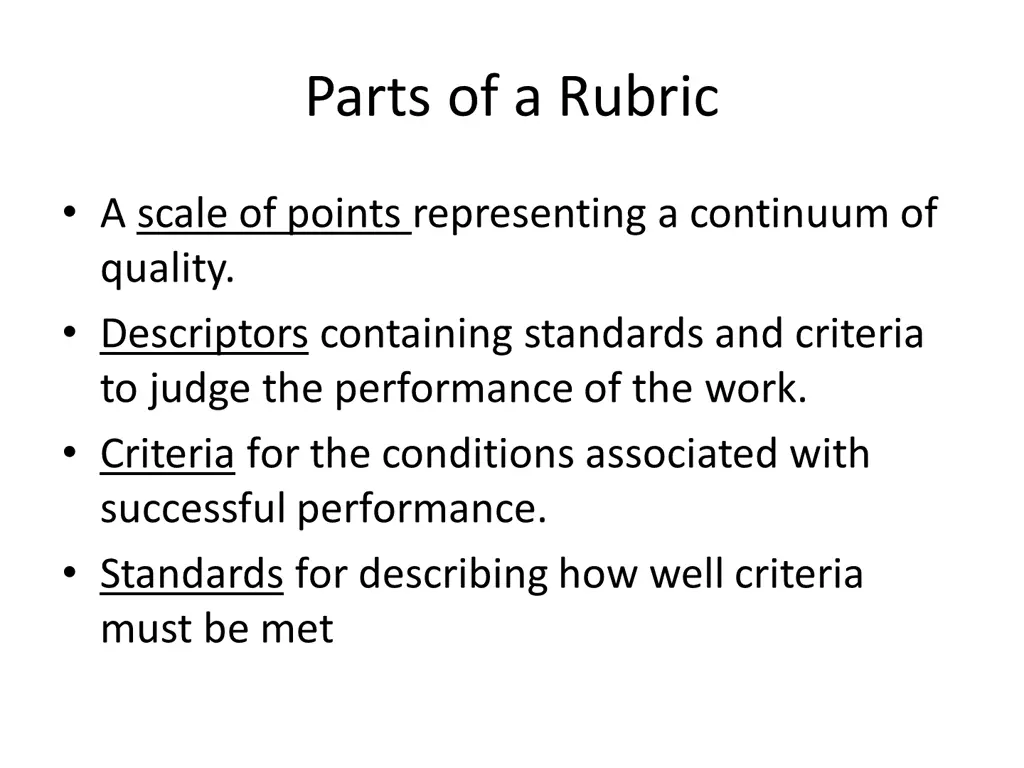 parts of a rubric
