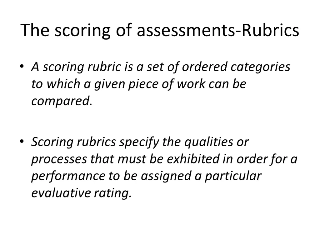 the scoring of assessments rubrics