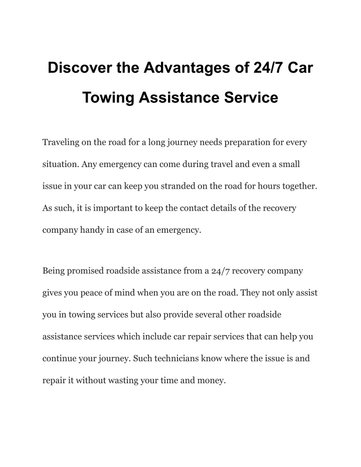 discover the advantages of 24 7 car