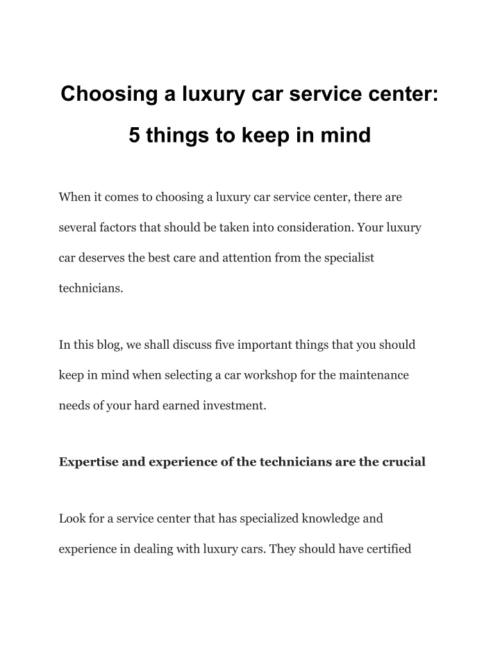 choosing a luxury car service center