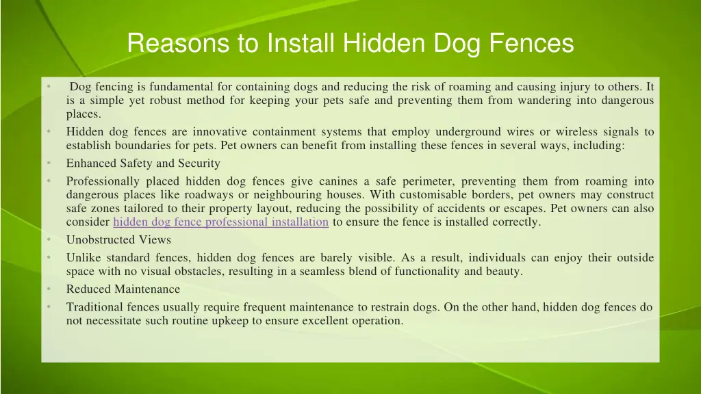 reasons to install hidden dog fences