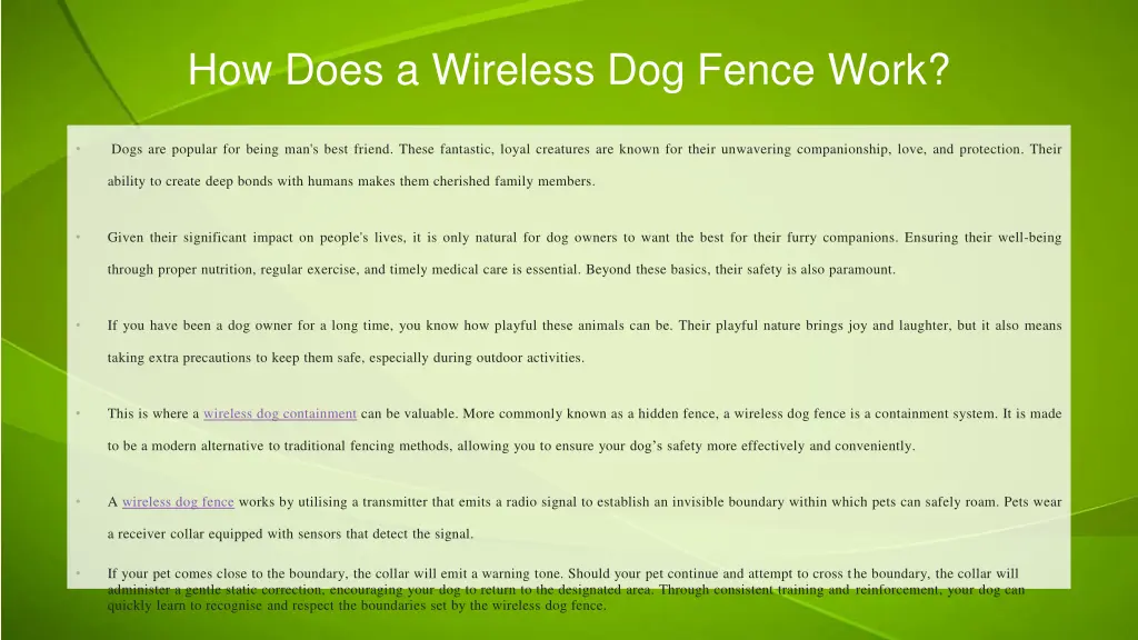 how does a wireless dog fence work