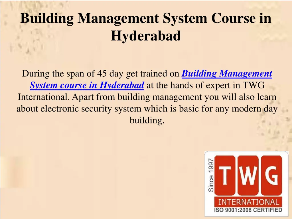 building management system course in hyderabad