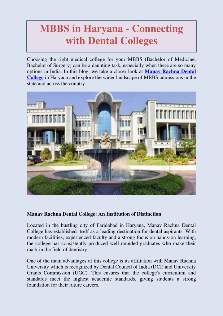 mbbs in haryana connecting with dental colleges