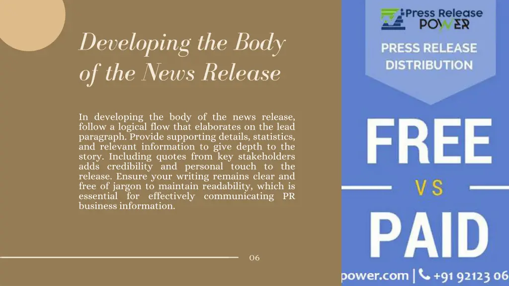 developing the body of the news release