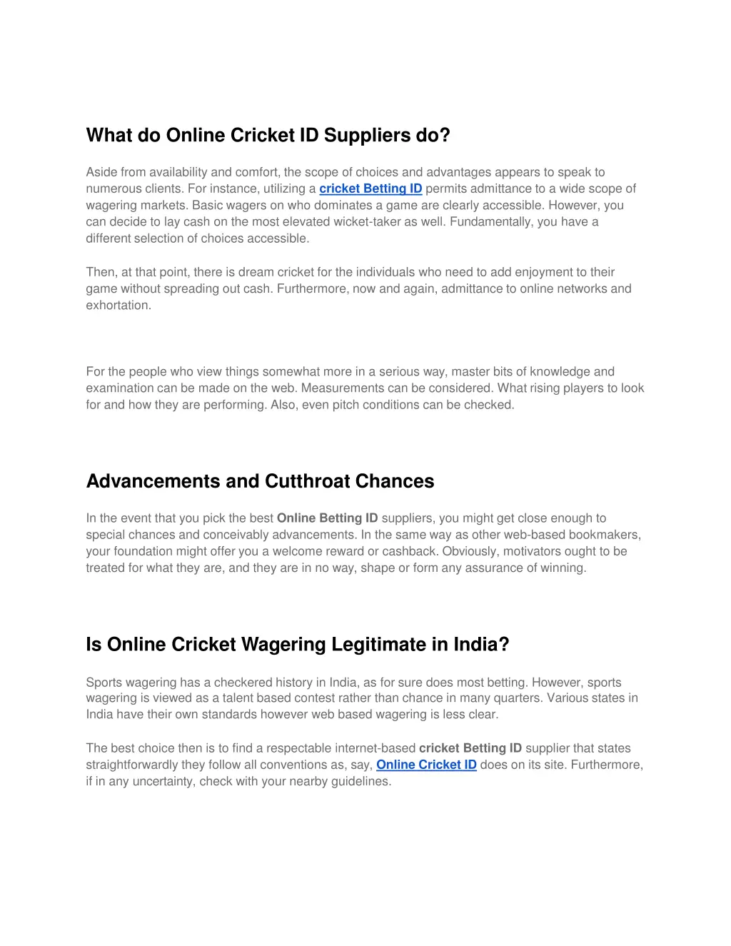 what do online cricket id suppliers do