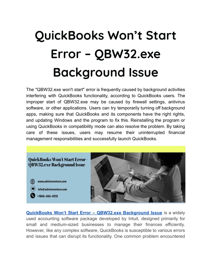 quickbooks won t start error qbw32 exe background