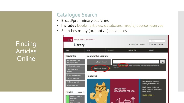 catalogue search broad preliminary searches