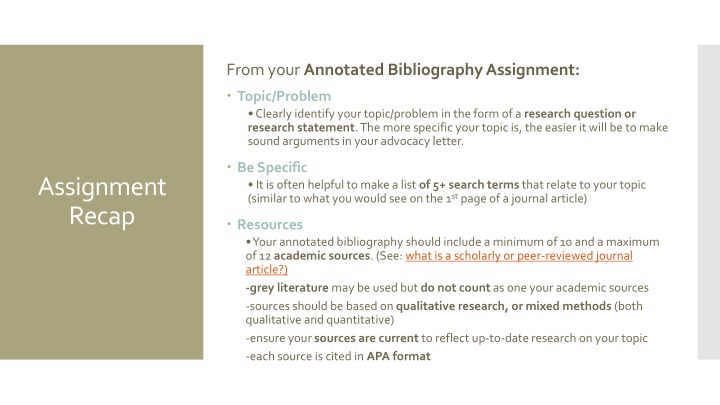 from your annotated bibliography assignment