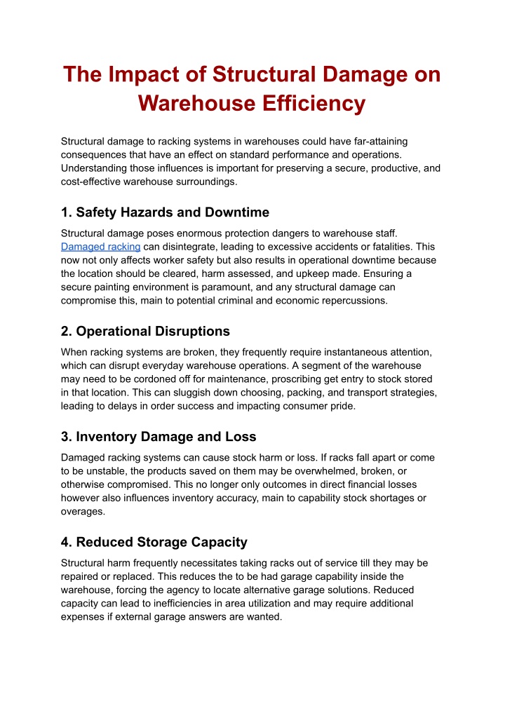 the impact of structural damage on warehouse