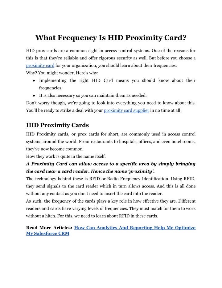 what frequency is hid proximity card