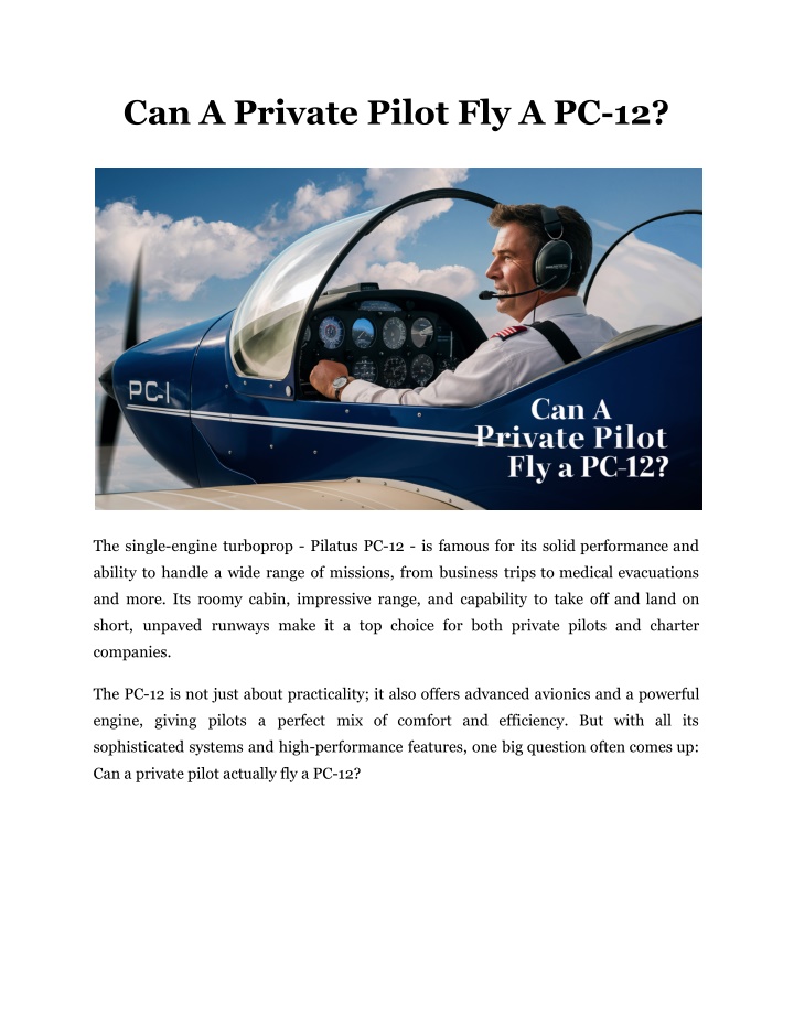 can a private pilot fly a pc 12
