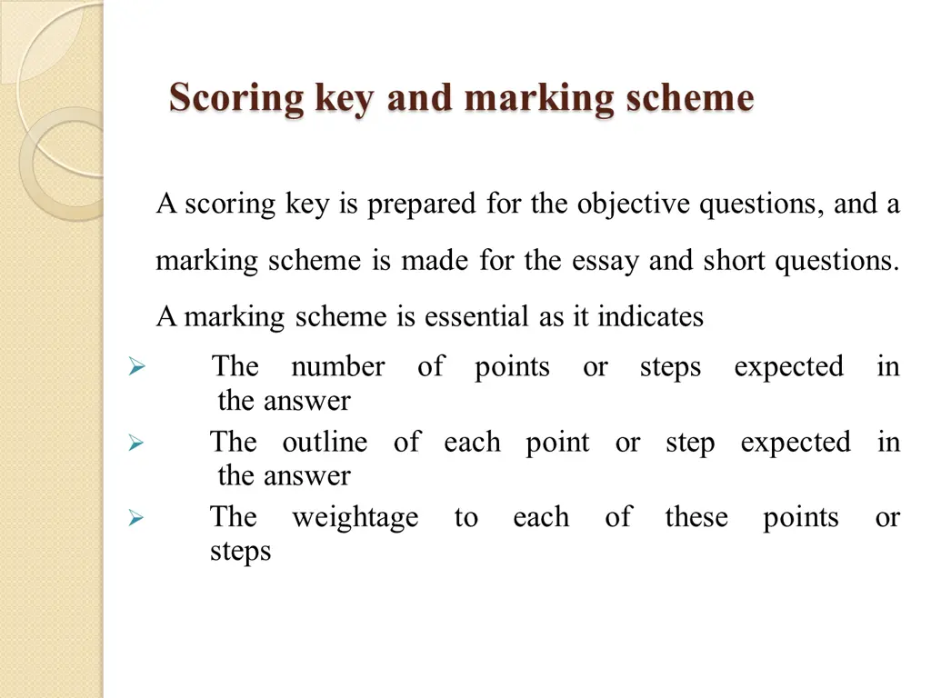 scoring key and marking scheme
