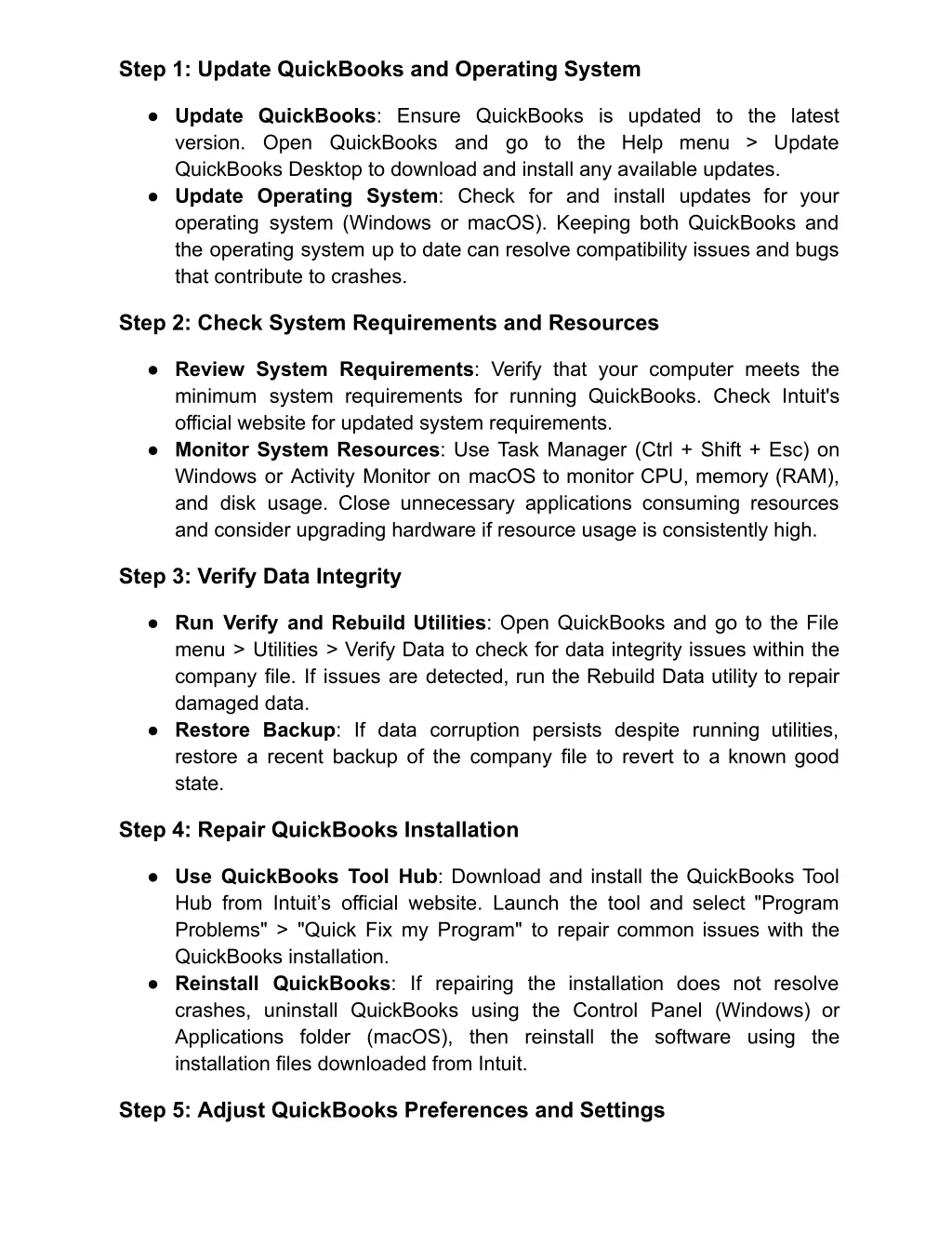 step 1 update quickbooks and operating system