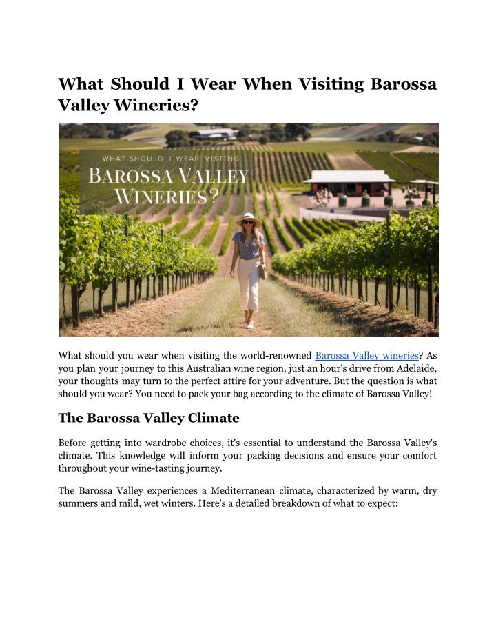 what should i wear when visiting barossa valley