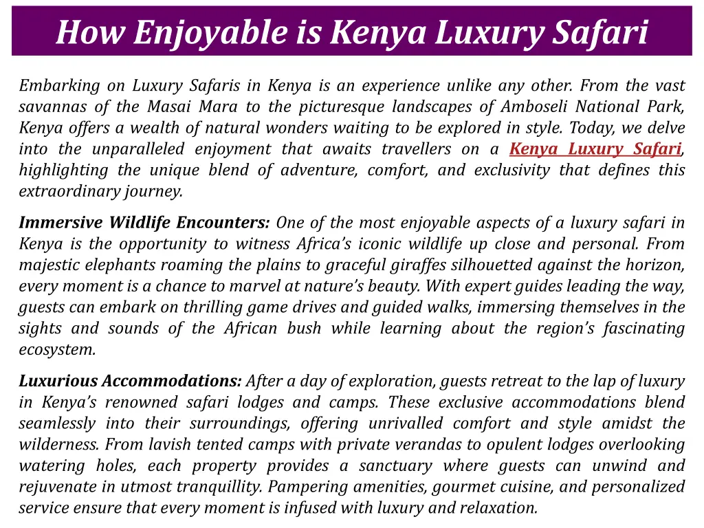 how enjoyable is kenya luxury safari