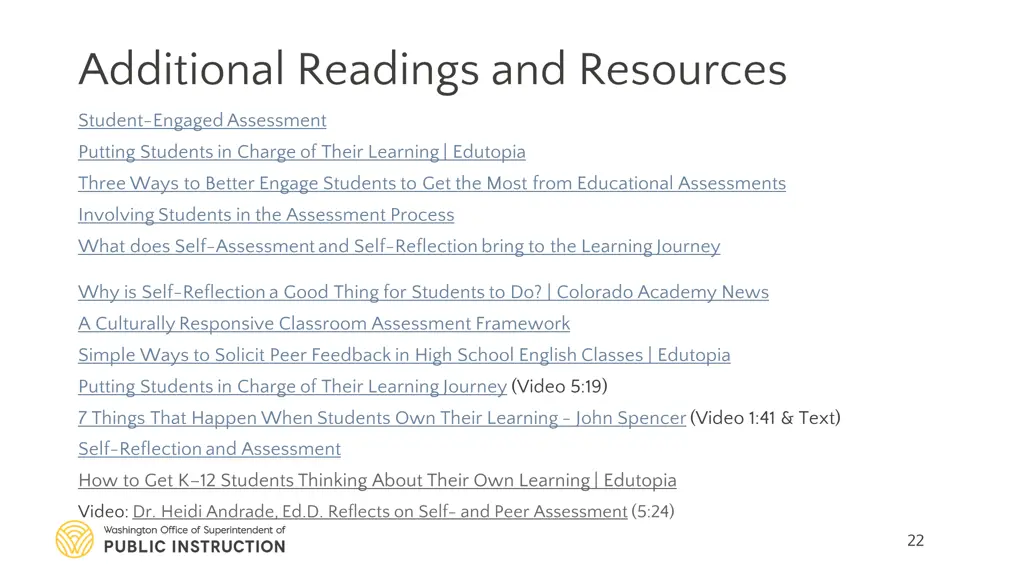 additional readings and resources