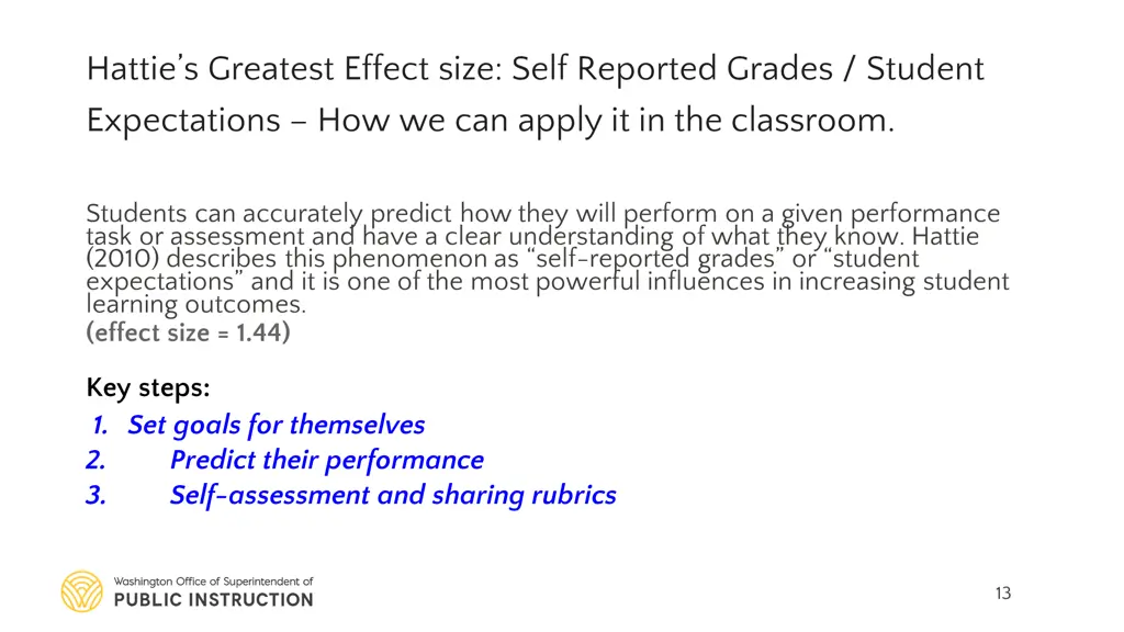 hattie s greatest effect size self reported