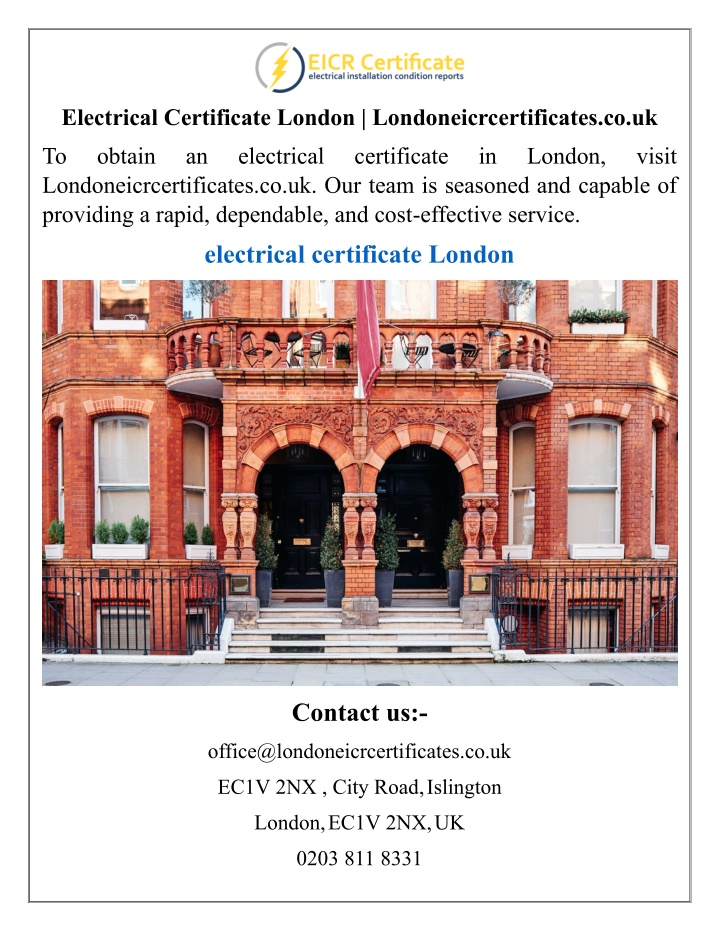 electrical certificate london