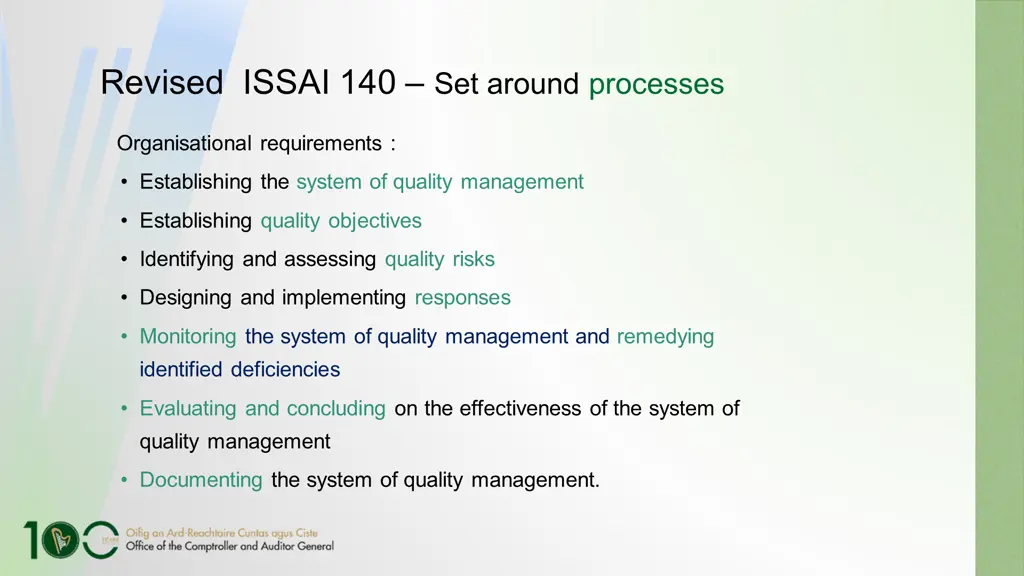 revised issai 140 set around processes