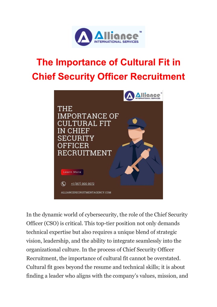 the importance of cultural fit in chief security
