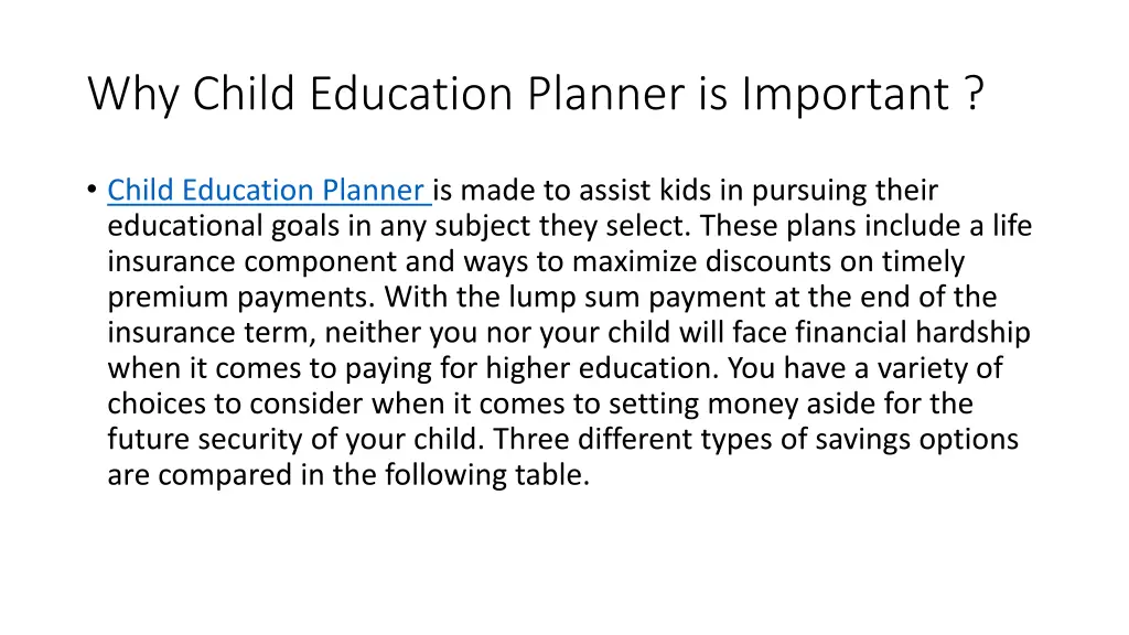 why child education planner is important