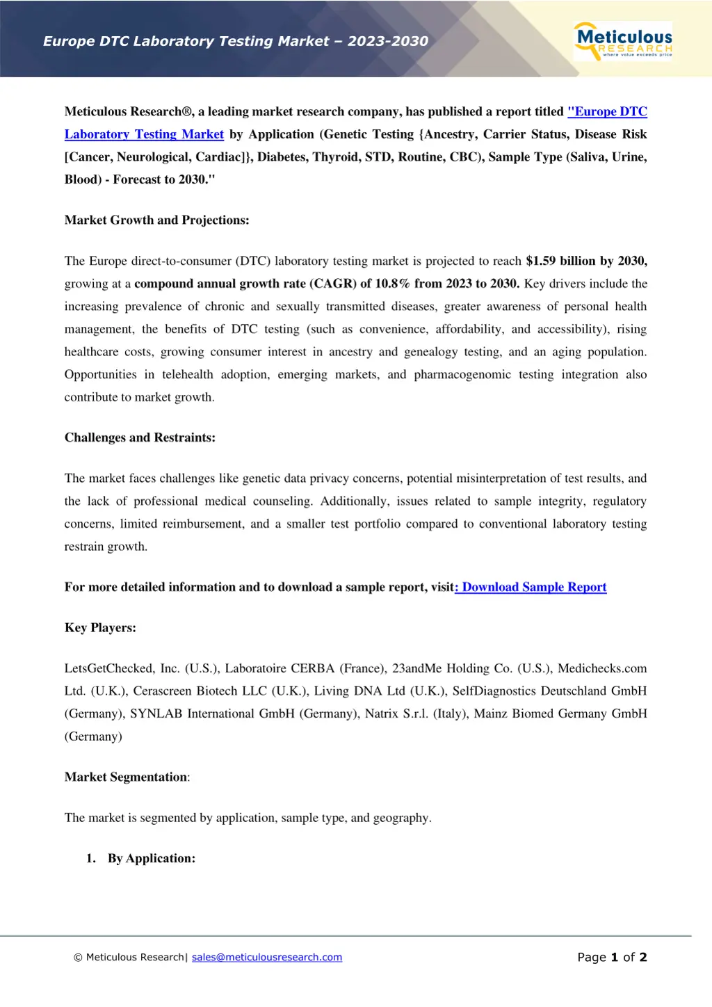 europe dtc laboratory testing market 2023 2030