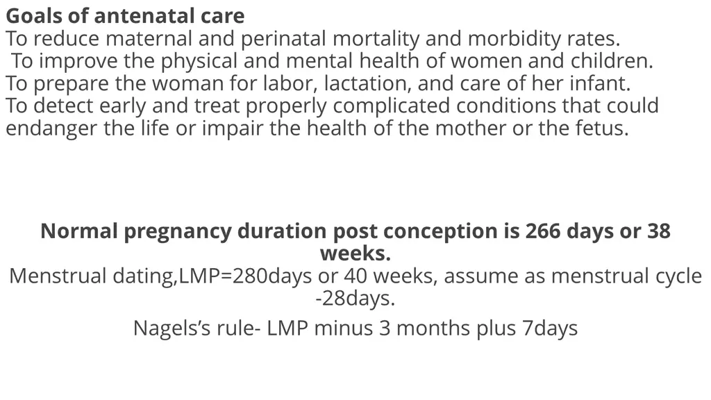 goals of antenatal care to reduce maternal