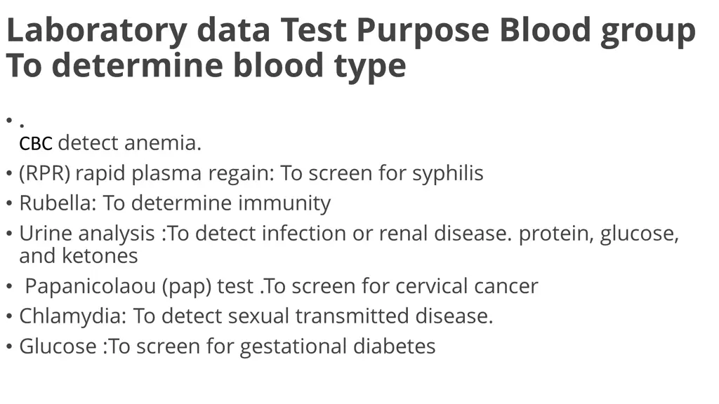laboratory data test purpose blood group