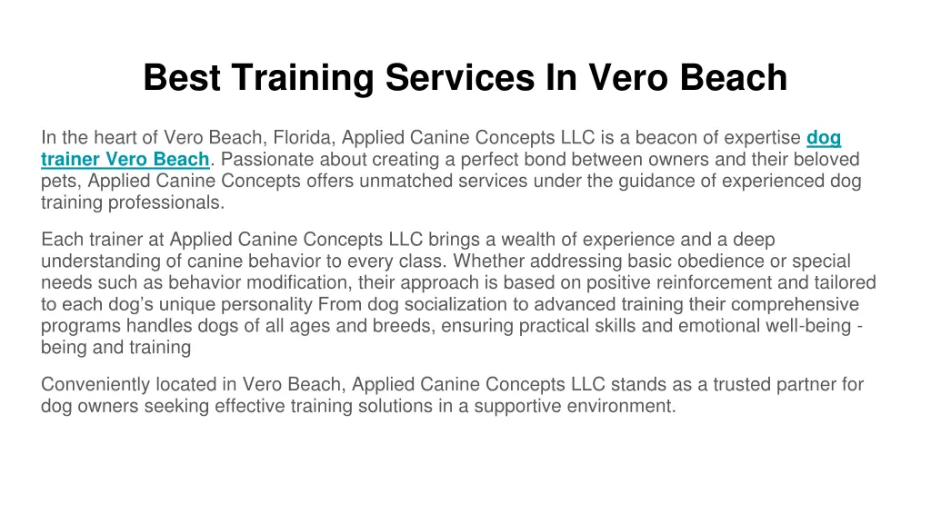 best training services in vero beach