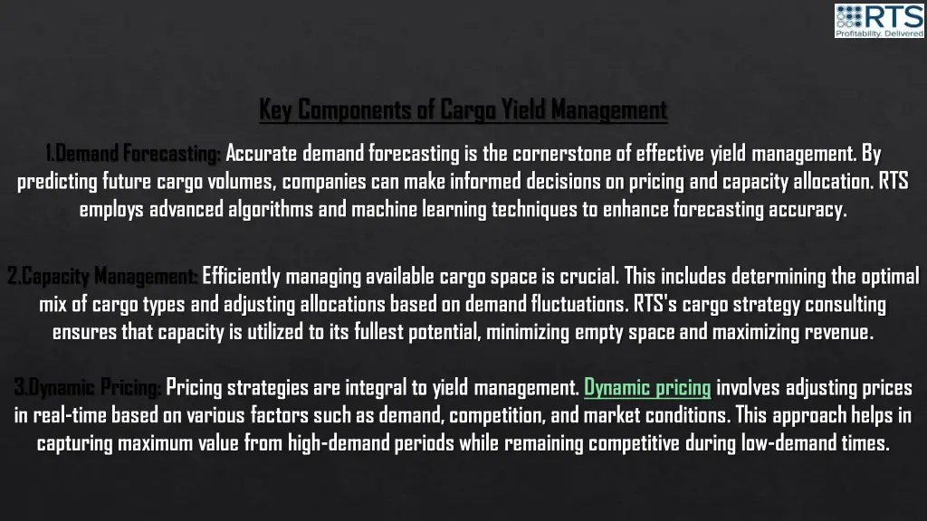 key components of cargo yield management