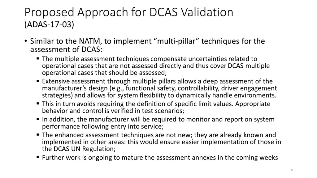 proposed approach for dcas validation adas 17 03