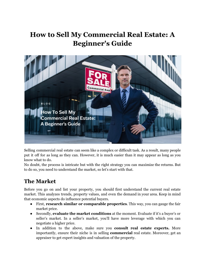 how to sell my commercial real estate a beginner