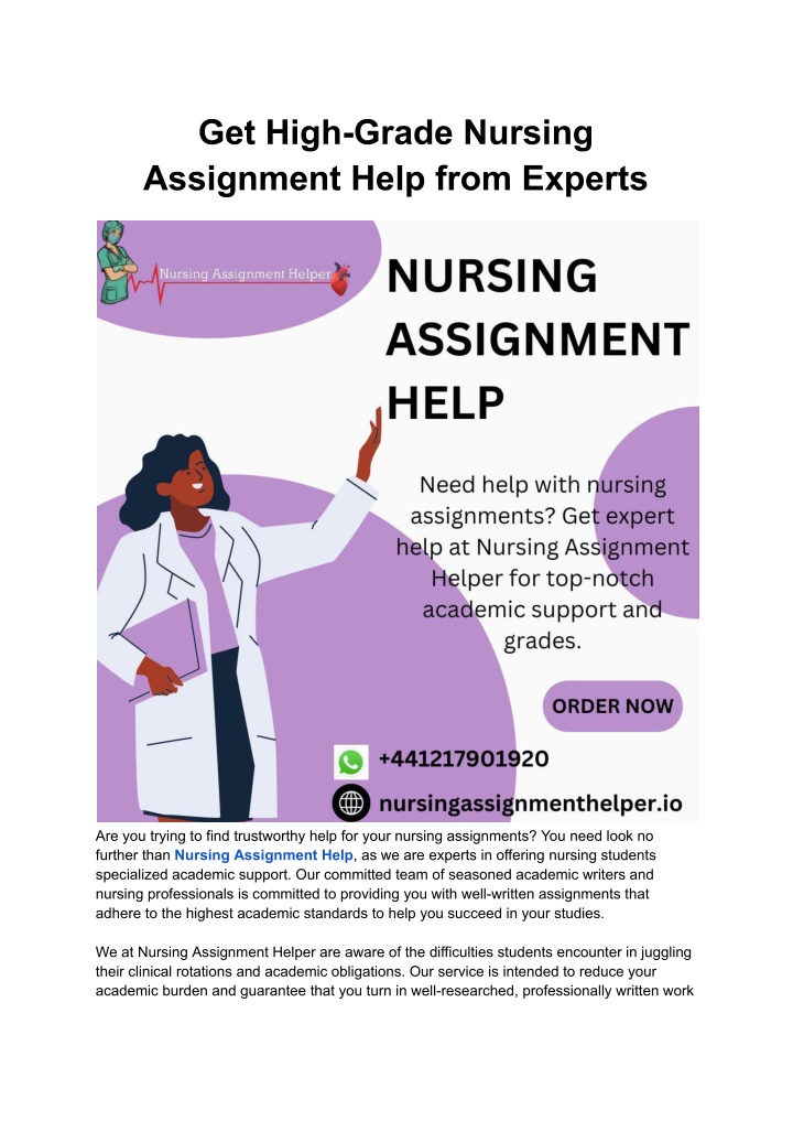 get high grade nursing assignment help from